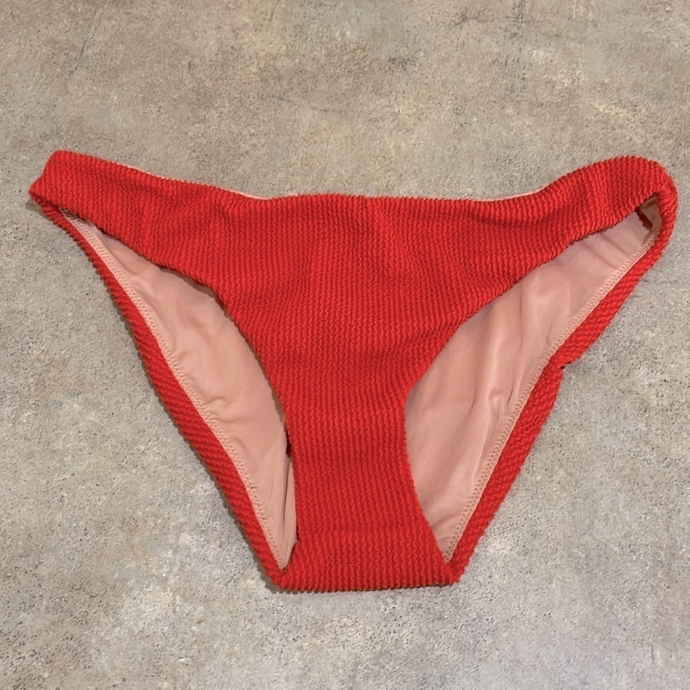 NWT J. Crew Curved Waist Cheeky Bikini Bottom Red Textured Size L